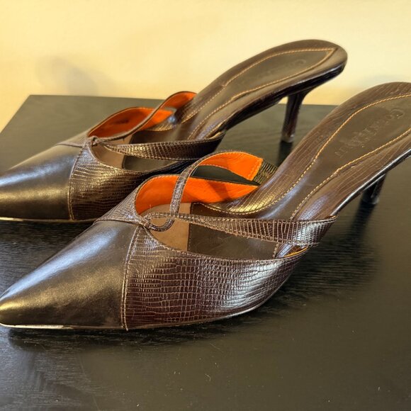Cole Haan Black & Dark Burgundy Kitten Heel Mules - Women's Size 8 - Picture 1 of 6